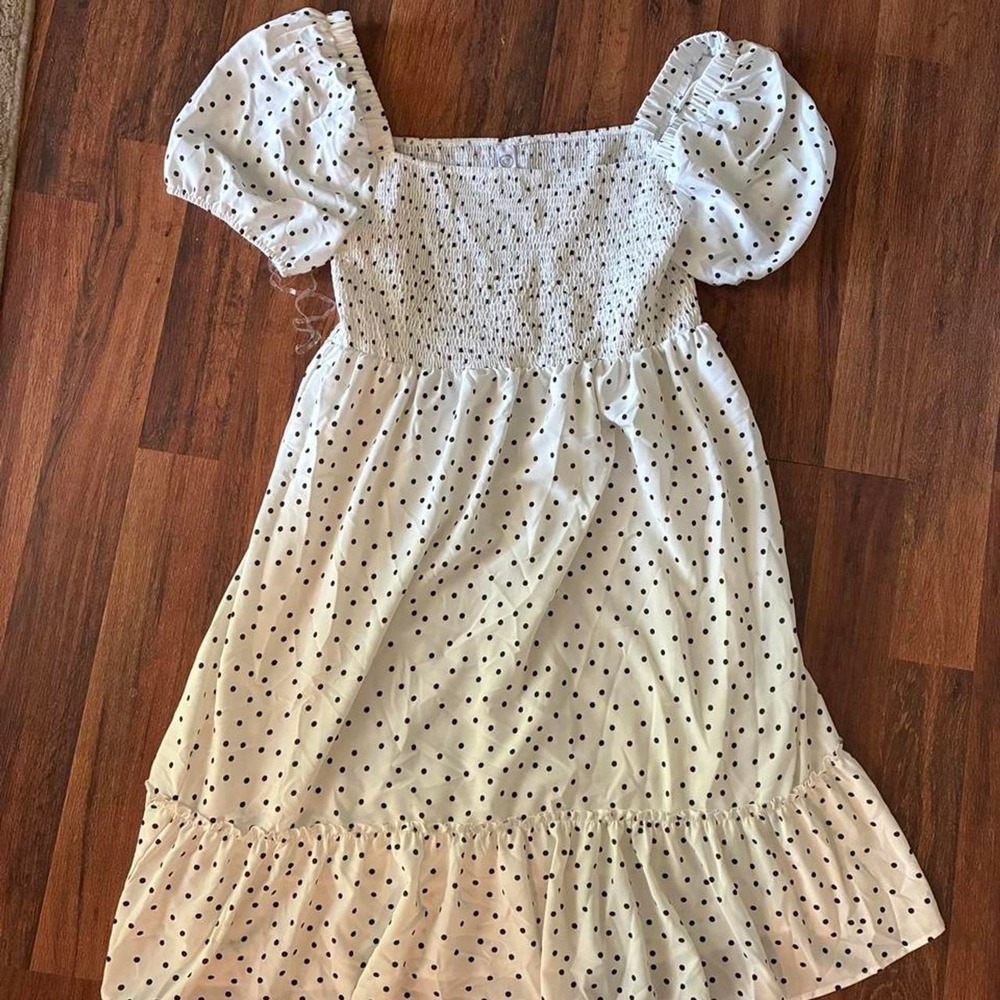 Polka Dot 3XL Women's White Dress